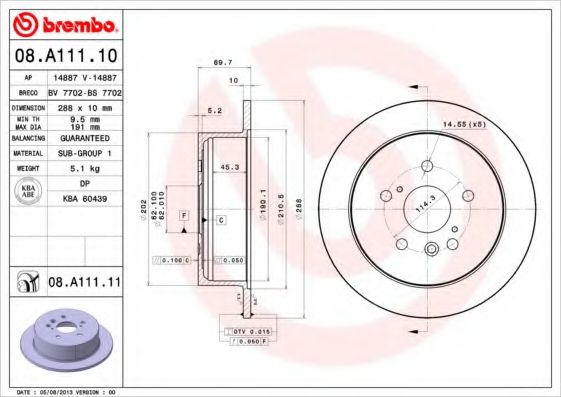 Тормозной диск BREMBO 08.A111.10