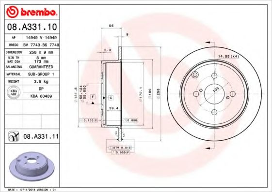 Тормозной диск BREMBO 08.A331.10