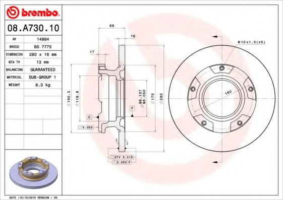 Тормозной диск BREMBO 08.A730.10