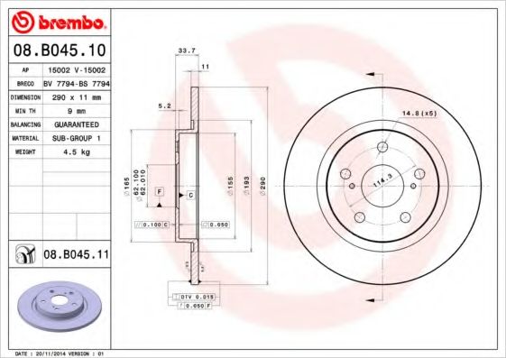 Тормозной диск BREMBO 08.B045.10