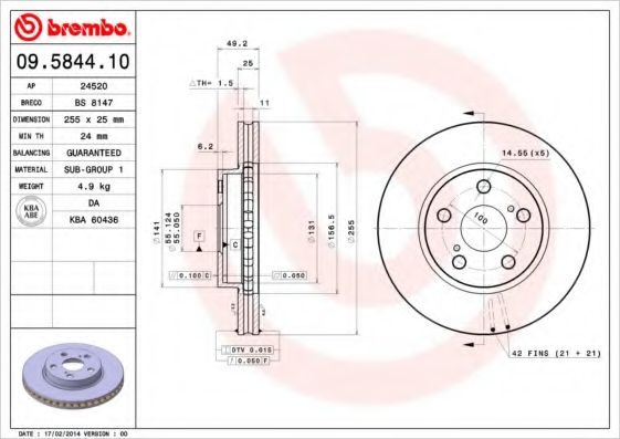 Тормозной диск BREMBO 09.5844.10