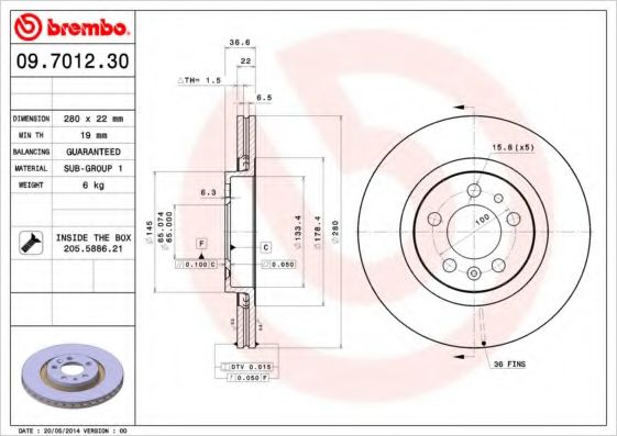 Тормозной диск BREMBO 09.7012.30