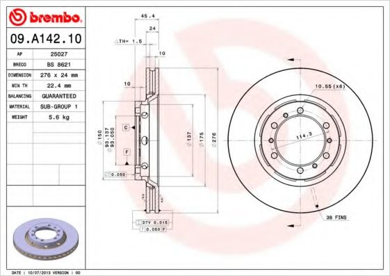 Тормозной диск BREMBO 09.A142.10