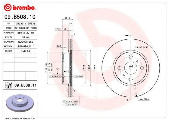 Тормозной диск BREMBO 09.B508.10