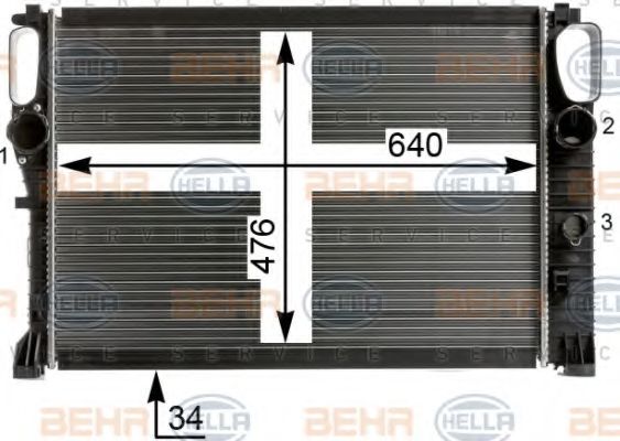 Радиатор, охлаждение двигателя BEHR HELLA SERVICE 8MK 376 700-601