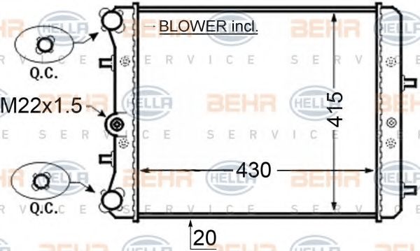 Радиатор, охлаждение двигателя BEHR HELLA SERVICE 8MK 376 704-601