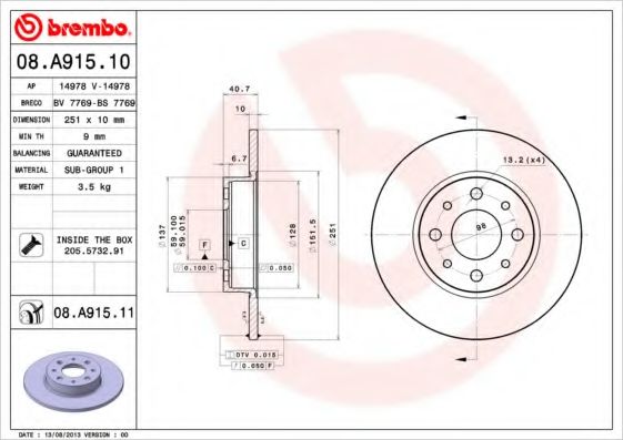 Тормозной диск BRECO BS 7769