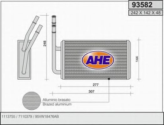 Теплообменник, отопление салона AHE 93582