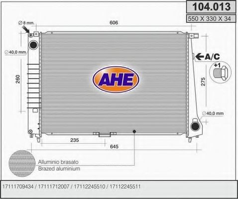 Радиатор, охлаждение двигателя AHE 104.013