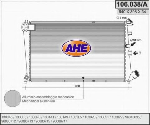 Радиатор, охлаждение двигателя AHE 106.038/A