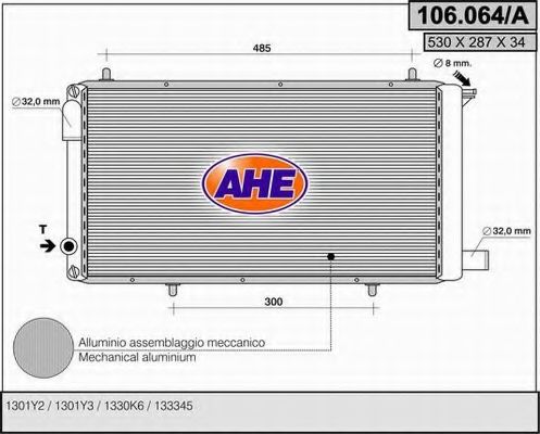 Радиатор, охлаждение двигателя AHE 106.064/A