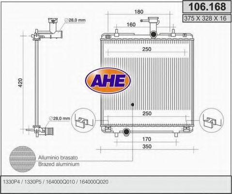 Радиатор, охлаждение двигателя AHE 106.168