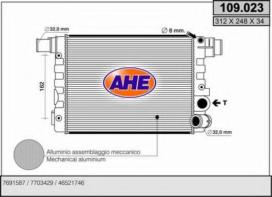 Радиатор, охлаждение двигателя AHE 109.023