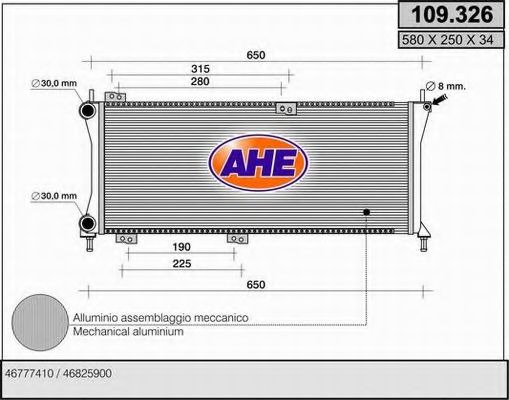 Радиатор, охлаждение двигателя AHE 109.326