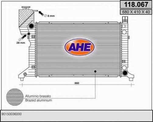 Радиатор, охлаждение двигателя AHE 118.067