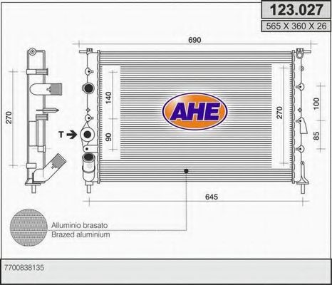 Радиатор, охлаждение двигателя AHE 123.027