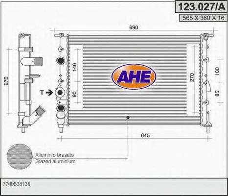 Радиатор, охлаждение двигателя AHE 123.027/A