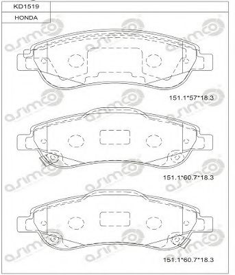 Комплект тормозных колодок, дисковый тормоз ASIMCO KD1519