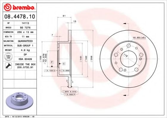 Тормозной диск BREMBO 08.4478.10