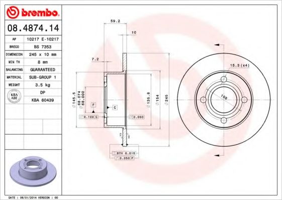 Тормозной диск BREMBO 08.4874.14