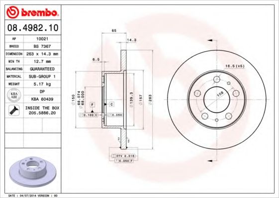 Тормозной диск BREMBO 08.4982.10