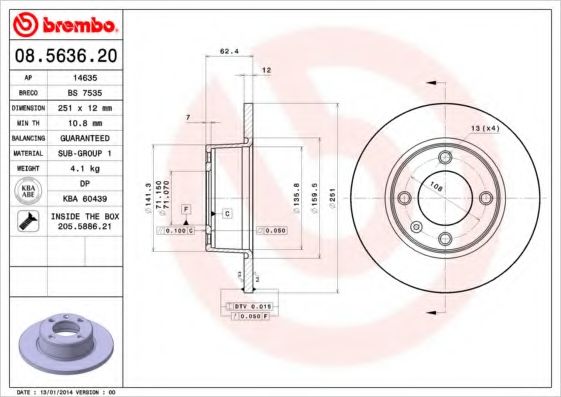 Тормозной диск BREMBO 08.5636.20