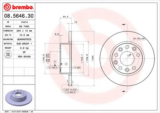 Тормозной диск BREMBO 08.5646.30