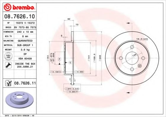 Тормозной диск BREMBO 08.7626.10