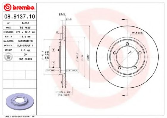 Тормозной диск BREMBO 08.9137.10