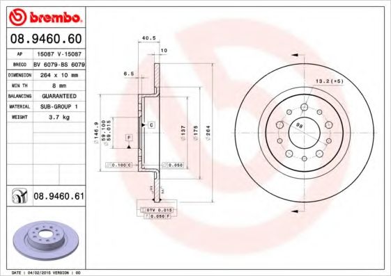 Тормозной диск BREMBO 08.9460.60