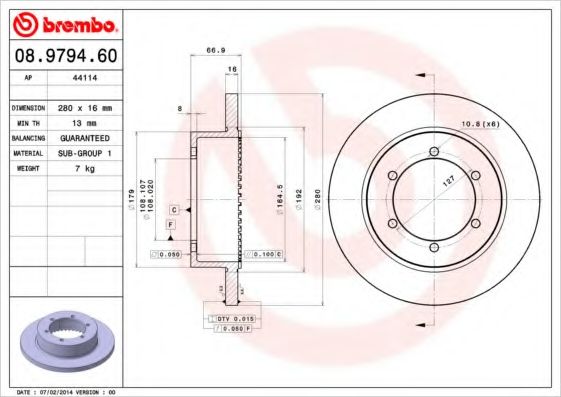 Тормозной диск BREMBO 08.9794.60