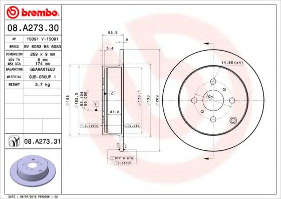 Тормозной диск BREMBO 08.A273.31