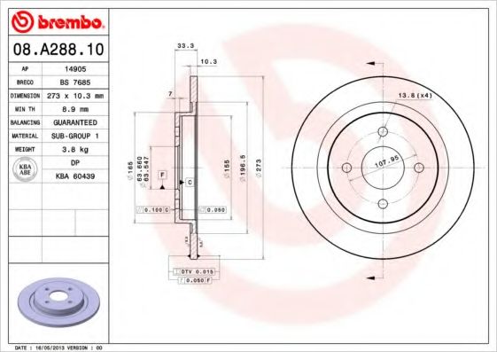 Тормозной диск BREMBO 08.A288.10