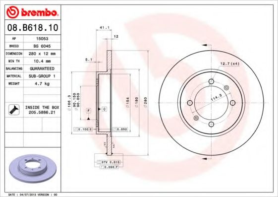 Тормозной диск BREMBO 08.B618.10