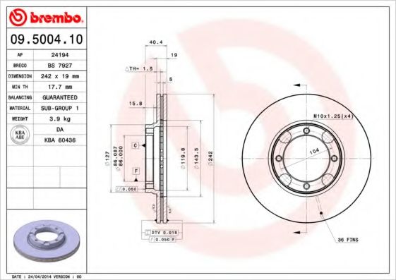 Тормозной диск BREMBO 09.5004.10