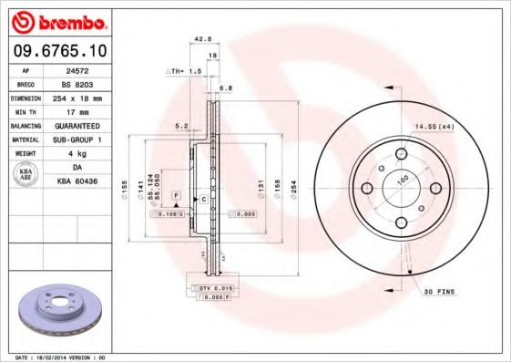 Тормозной диск BREMBO 09.6765.10