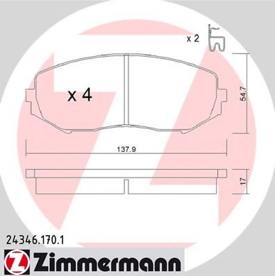 Комплект тормозных колодок, дисковый тормоз ZIMMERMANN 24346.170.1