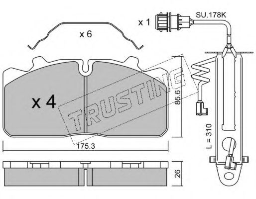 Комплект тормозных колодок, дисковый тормоз TRUSTING 598.3W