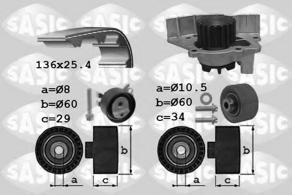 Водяной насос + комплект зубчатого ремня SASIC 3900034