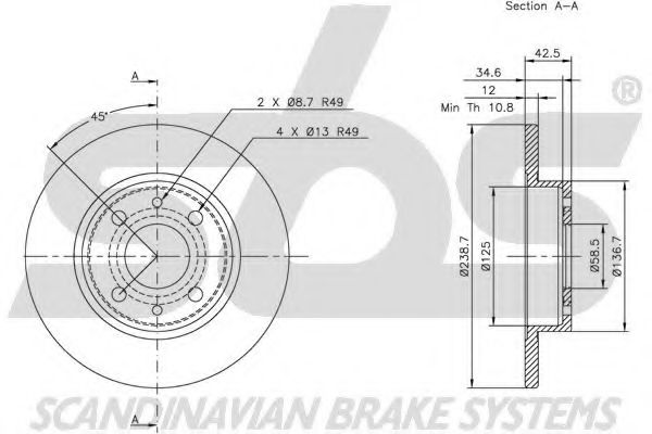 Тормозной диск EURODEAL AUTOPARTS 587