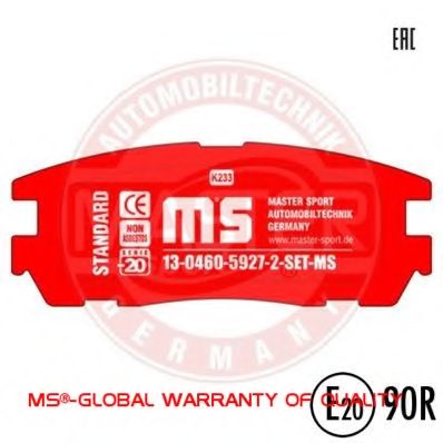 Комплект тормозных колодок, дисковый тормоз MASTER-SPORT 13046059272-SET-MS