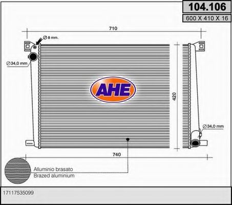 Радиатор, охлаждение двигателя AHE 104.106