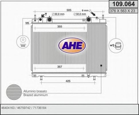 Радиатор, охлаждение двигателя AHE 109.064