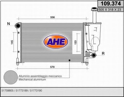 Радиатор, охлаждение двигателя AHE 109.374