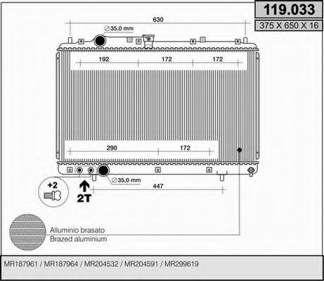Радиатор, охлаждение двигателя AHE 119.033
