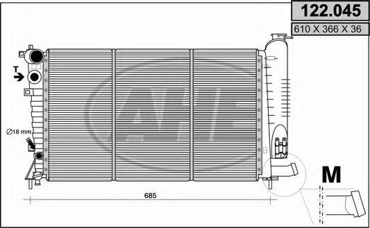 Радиатор, охлаждение двигателя AHE 122.045
