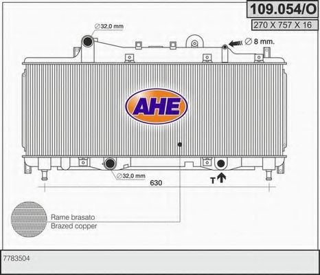 Радиатор, охлаждение двигателя AHE 109.054/O