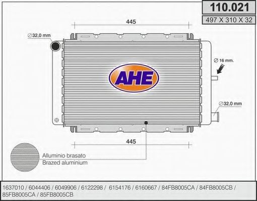 Радиатор, охлаждение двигателя AHE 110.021