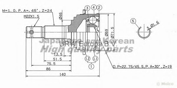 Шарнирный комплект, приводной вал ASHUKI DA-140I
