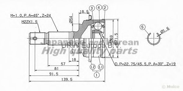 Шарнирный комплект, приводной вал ASHUKI DA-160